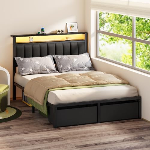 Furnulem Full Size Bed Frame with Storage Drawers and Upholstered Headboard - Image 4