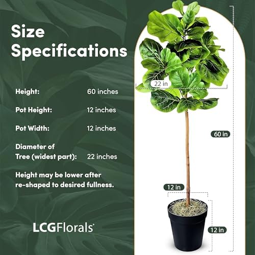 LCG Florals 5ft Artificial Fiddle Leaf Fig Tree - Real Wood Trunk, Preassembled, No Maintenance Indoor Faux Plant in Black Pot - Living Room, Home & Office Decor - Image 6
