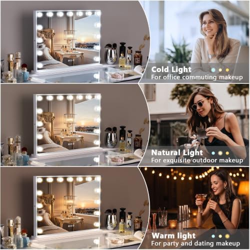 FENCHILIN Vanity Mirror with Lights, Hollywood Lighted Makeup Mirror with 15 Dimmable LED Bulbs for Dressing Room & Bedroom, Slim Metal Frame Design, Tabletop White - Image 3