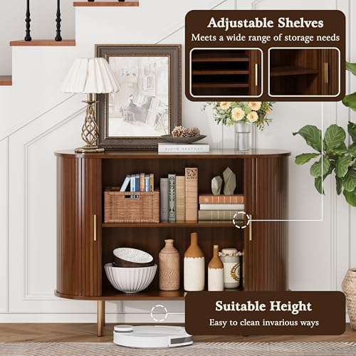 DHH Sideboard Buffet Cabinet with Storage,Mid Century Modern Fluted Accent Coffee Bar Console Table,Tambour Sliding Doors& Adjustable Shelf for Kitchen, Living Room, Entryway(Walnut, 40Inch) - Image 4