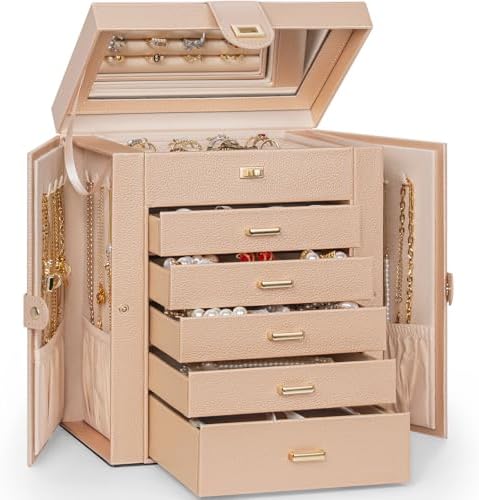 AKOZLIN 6-Tier Jewelry Box Organizer 5 Drawers Storage Medium Champagne by AKOZLIN