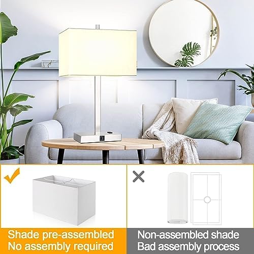 21" Touch Bedside lamps with 2 USB & AC Outlets, 3-Way Dimmable Bedside Table Lamps Set of 2 for Bedroom Living Room Office Reading, White Shade Lamps for Night Stands, 3000K LED Bulbs Included - Image 3