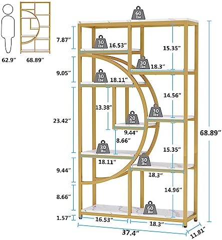 Tribesigns Industrial Bookshelf Bookcase with 9 Open Shelf (Gold) - Image 2