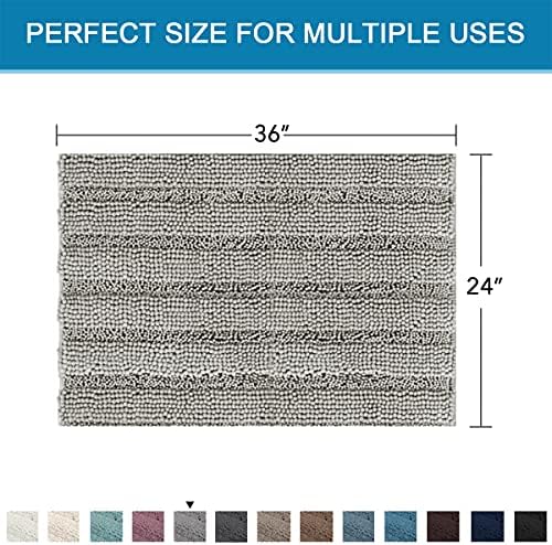 H.VERSAILTEX Bath Mats for Bathroom Non Slip Extra Thick Chenille Striped Bath Rug 24" x 36" Absorbent Non Skid Fluffy Soft Shaggy Rugs Washable Dry Fast Plush Mats for Indoor, Bath Room, Tub - Dove - Image 2
