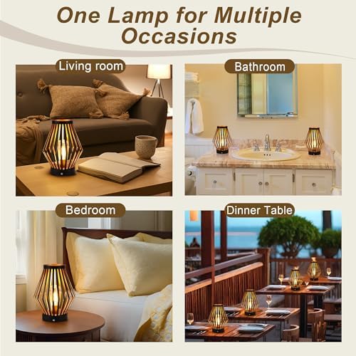 JHY DESIGN Dimmable Touch Bedside Table Lamp 8.5''H Rechargeable Metal Cage Lantern with LED Edison Style Bulb Cordless Accent Lamp for Weddings Parties Patio Events for Indoors Outdoors - Image 6
