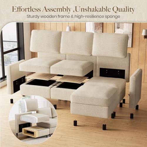 Belffin 107.1" 9 Seats Modular Sectional Sofa U Shaped Couch Big Corner Washable Sectional Couches for Living Room Comfy Couches with Storage Seat Couch Sofas with Chaise,Beige - Image 6