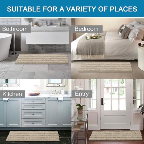H.VERSAILTEX Bath Rugs for Bathroom Non Slip Bath Mats Thick Chenille Striped Bath Rug Runners 59" x 20" Absorbent Fluffy Soft Shaggy Mats Dry Fast Plush Area Carpet for Bath Room - Fog - Image 6