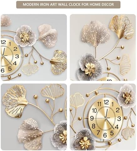 36" Modern Farmhouse Large Decorative Wall Clock, Ginkgo Metal Art - Image 6