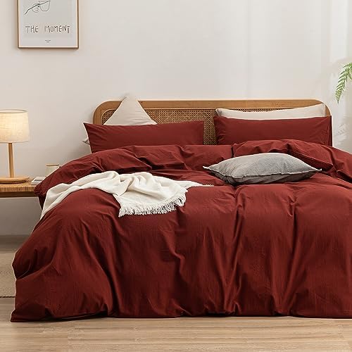 BESTOUCH Cotton Solid Duvet Cover Set Fired Brick Red Super Queen by BESTOUCH