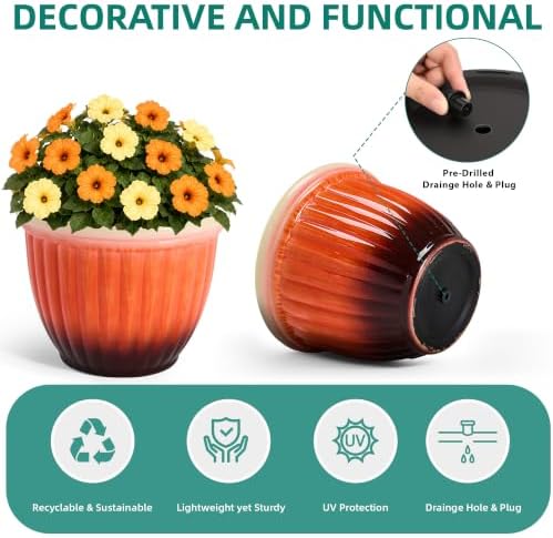 Autodaya 15" Large Planters For Outdoor Plants Set Of 2 Plastic Flower Pots - Image 5