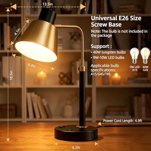 Adjustable Desk Lamp with Dual USB-C/A & AC Outlet 340° Swivel Lamp Head - Image 2