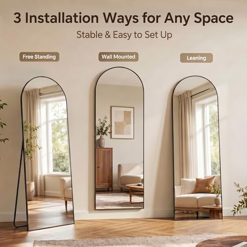 Antok Full Length Mirror, 76"x34" Floor Mirror with Stand, Black, Arched - Image 6
