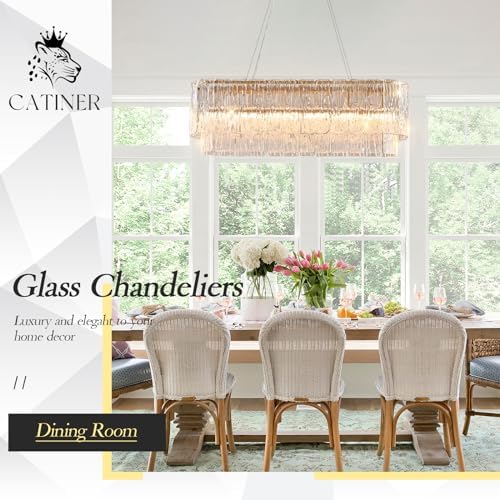 CATINER 35.5" Rectangle Crystal Glass Chandelier 6-Light Gold Chandeliers - Image 4
