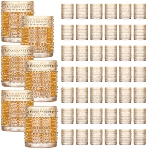 48 Pcs Golden Hobnail Beaded Drinking Glasses, 12 oz Vintage Glassware Set Romantic Water Glasses Tumbler, Water Cups, Clear Embossed Glassware Set for Beer, Juice, Cocktail, Soda, Beverages Amber by XKXKKE