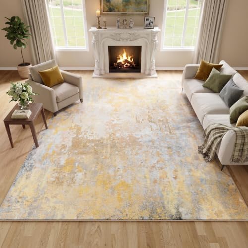 Beige Gold Washable Rug 5x7 Area Rugs for Living Room Bedroom Carpet by Acapet
