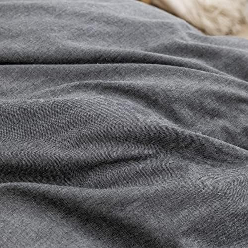 BESTOUCH Cotton Solid Duvet Cover Set Linen Feel Dark Black Queen - Image 6