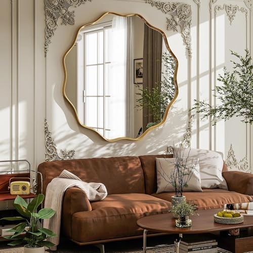 VooBang Gold Scalloped Circle Mirror, 36" Wavy Edge Round Wall Mirror - Image 2