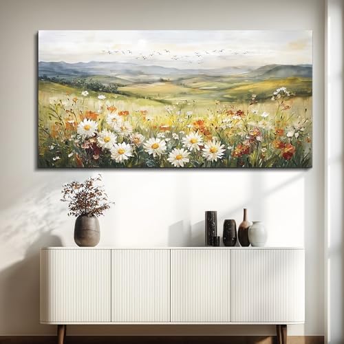 FUHAIHUA Large Framed Wall Decor For Living Room Canvas Wall Art For Office Farmhouse Wall Decorations For Bedroom Prairie Flowers Landscape Paintings Modern Pictures Artwork Home Decor 24" x 48" - Image 6