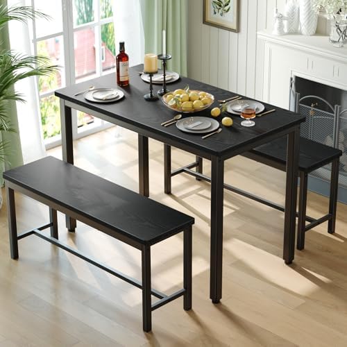 Tatub Dining Table Set for 4, 3-Piece Kitchen Table with 2 Benches by Tatub