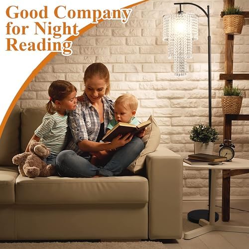 Arc Floor Lamp with Table and Shelves,Crystal Floor Lamps for Living Room,Dimmable Elegant Modern LED Floor Standing Lamp with Remote Control & 10 Colors,Black Adjustable Tall Lamp For Bedroom Corner - Image 6