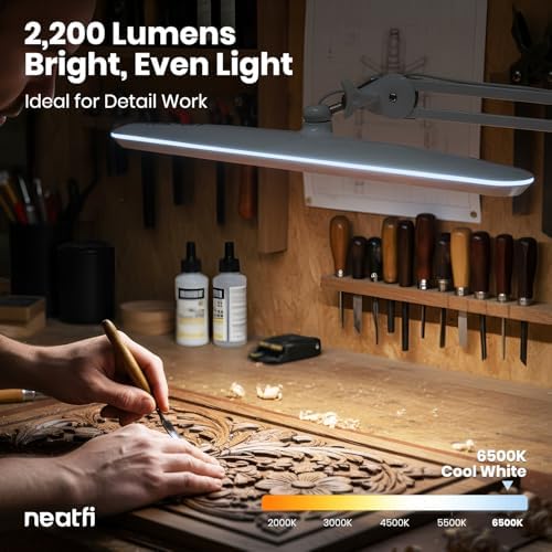 Neatfi XL 2,200 Lumens 24W LED Desk Lamp – 23” Wide Shade | Dimmable Eye-Caring Task Light | Adjustable Arm | Home Office, Study, Crafts & Nail Tech (White, Non-CCT with Clamp) - Image 6