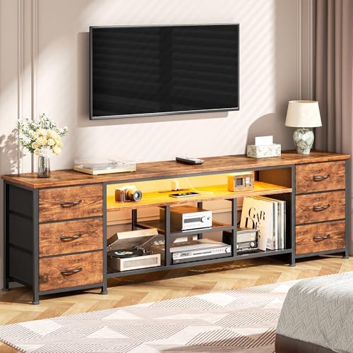 Furologee 71 Inch LED TV Stand, Entertainment Center, Rustic Brown - Image 6
