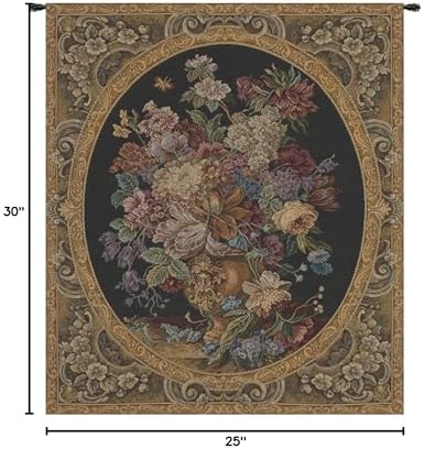 Decorative Floral in Vase Dark Green Tapestry Wall Hanging 30 x 25 in - Image 6