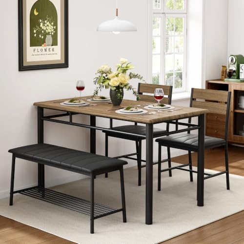 IRONCK Dining Table Set for 4, Kitchen Table and Chairs Set, Walnut - Image 4