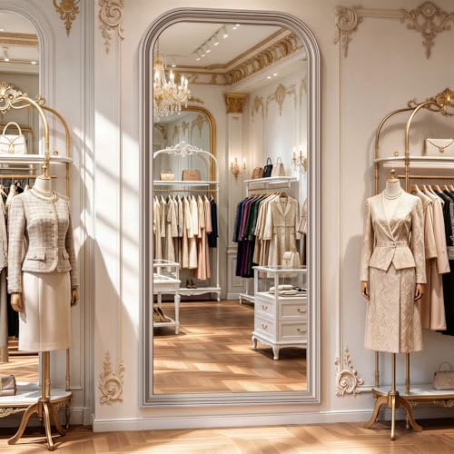 71"x32" Full Length Mirror with Stand, Arched PU Frame - Image 6