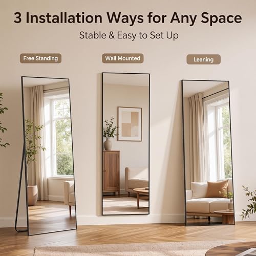 Antok Full Length Mirror, 71"x28" Floor Mirror with Stand, Black, Rect - Image 6