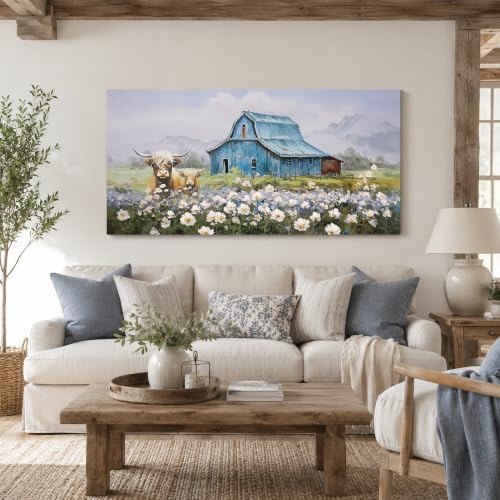 Anolyfi Farmhouse Highland Cow Canvas Wall Art for Living Room 40"x20" - Image 6
