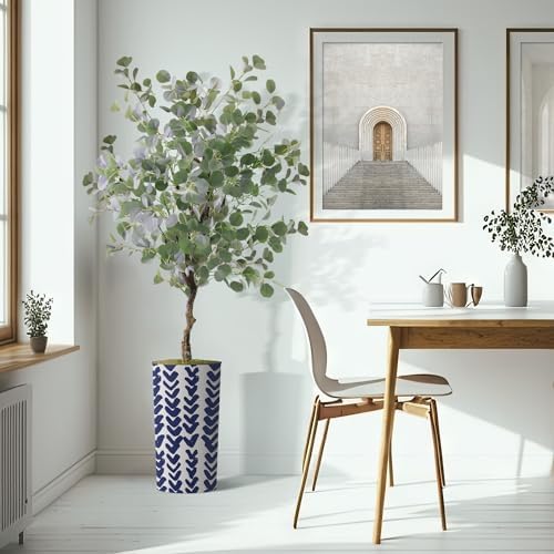 Artificial Tree in Pattern Planter, Fake Eucalyptus Silk Tree for Indoor and Outdoor Home Decoration - 66" Overall Tall (Plant Pot Plus Tree) - Image 6