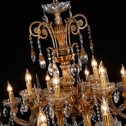 Antique Gold Bronze Crystal Chandeliers Candle Style Hanging Light - Image 6