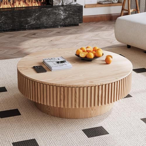 39'' Round Coffee Table with Storage, Modern Wooden Coffee Table by FGXJY
