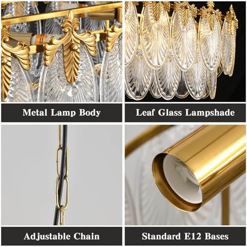 KELUOLY Rectangular Crystal Glass Dining Room Chandelier, 8 Light Gold Chandeliers Lighting Fixture, L33.5'' Height Adjustable Oval Ceiling Pendant Light for Office Coffee Over Table Kitchen Island - Image 4