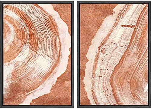 SIGNWIN Framed Canvas Print Wall Art Set Orange Closeup Wood Tree Ring Details Nature Wilderness Illustrations Modern Art Rustic Colorful Ultra for Living Room, Bedroom, Office - 24"" x36 x2 Black by SIGNWIN