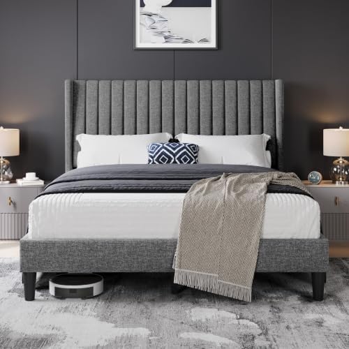 Yaheetech Queen Bed Frame with Headboard,Light Gray Channel-Tufted Platform by Yaheetech