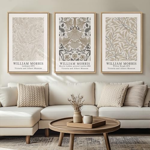 Large Framed Vintage William Morris Canvas Wall Art Set of 3, 30x60 In by Cuspin