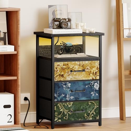 Fixwal Night Stand with 3 Fabric Drawers, Nightstand with Charging Station - Image 6