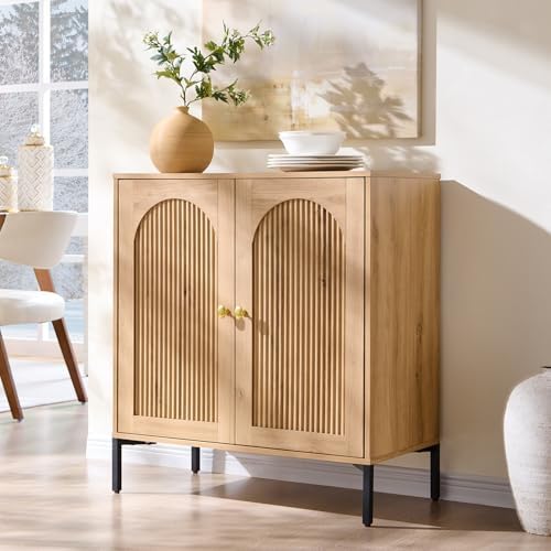 IFGET 34" Tall Modern Arched Sideboard Buffet Cabinet with Storage, Natural by IFGETEnrichYourLivingSpace