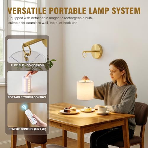 Detachable Wall Sconces Battery Operated With Hanging Hook,10000mah Battery Operated Wireless Wall Sconces Set of Two,12 RGB Gold Sconce With Remote,Renter Friendly Wall Lamps for Living Room,Bedroom - Image 3