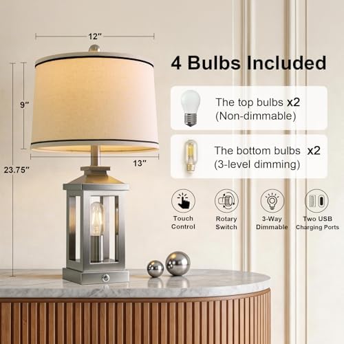 Modern Table Lamps Set of 2 for Living Room 23.75" Bedroom Nightstand Lamps - Image 4