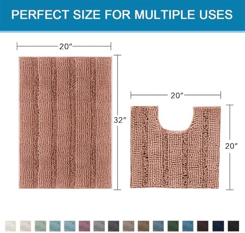H.VERSAILTEX Bathroom Rugs Bath Rug Set 2 Piece Bathroom Contour Rug Toilet Mat Non Slip Contour Bath Rug Ultra Thick Water Absorbent Striped Bath Mats Washable(20" x 32" Plus 20" x 20" U, Muted Clay) - Image 2