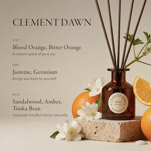 Soréva Luxury Reed Diffuser Set, Blood Orange Jasmine Citrus Scent, Plant-Based Oils, 120 Days Uplifting Home Fragrance for Bedroom Bathroom & Office, Gift Set, 7 Sticks, 4.39 fl oz - Image 2