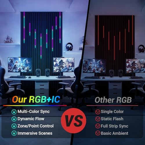 HAMRVL RGB+IC Smart Recessed Lighting Wall Panel Lights, 8PCS Slat Wall Lights for Acoustic Panels, APP & Remote Control, Music Sync, Chasing Effect, Timer, LED Light Wall Panels for Wood Wall Panels - Image 2