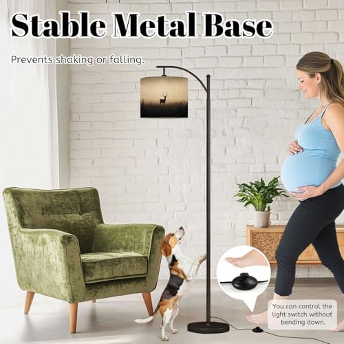 Arc Floor Lamp Silhouette Deer Big Antlers Foggy Dimmable Modern Standing Lamp with Remote Adjustable Drum Shade Footswitch Tall Pole Lamp for Living Room Bedroom - Image 4