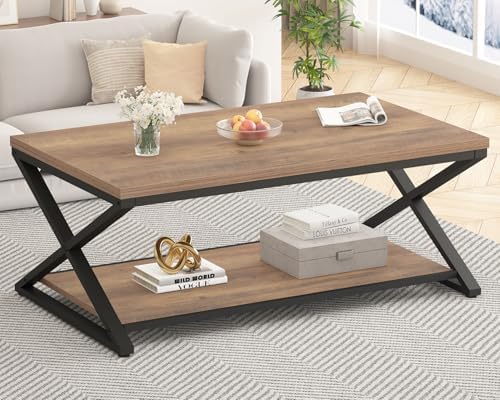 HSH 47" Rectangle Coffee Table with Storage for Living Room, Rustic Oak by HOMESWEETHOME
