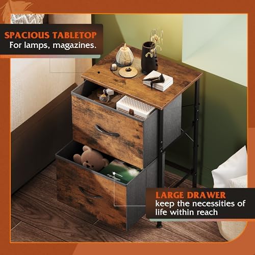 WLIVE Night Stand Set 2, Small Dresser with 2 Drawers & Wooden Top, Nightstand with Fabric Bins, Bedside Table End Table for Bedroom, Closet, Entryway, College Dorm, Rustic Brown - Image 5