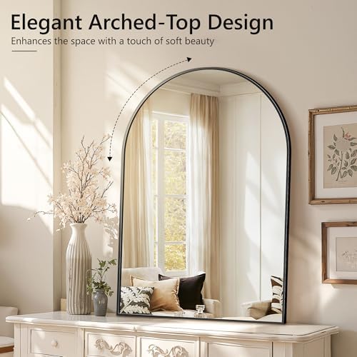 Arched Bathroom Mirror for Wall, 55" x 35" Metal Frame Vanity Mirror, Black - Image 4