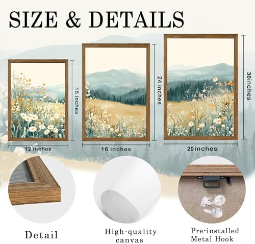 AVECCO 3 Pieces Wildflower Meadow Mountain Framed Canvas Wall Art 20x30 in - Image 6